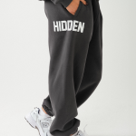 donkergrijze joggingbroek met omgeslagen rand in oversized fit