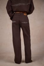 Donkerbruine jeans met logostiksels heren streetwear