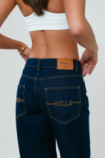 Indigo jeans met logostiksel frontaal – donkere denim broek