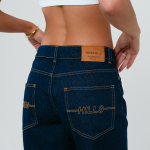 Indigo jeans met logostiksel frontaal – donkere denim broek