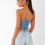 Reworked denim jeans corset vrouw – blauw denim top