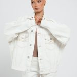 Denimjack gebroken wit met logostiksels streetwear