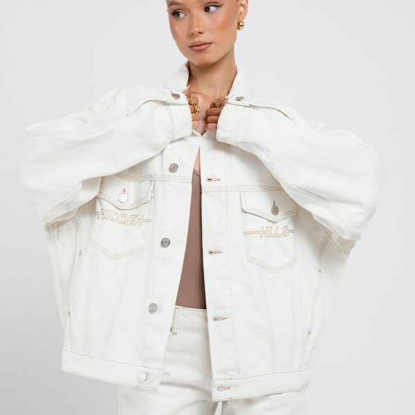 Denimjack gebroken wit met logostiksels streetwear