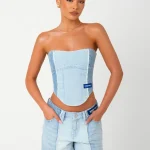 Herwerkt Denim Korset – trendy denim top voor dames