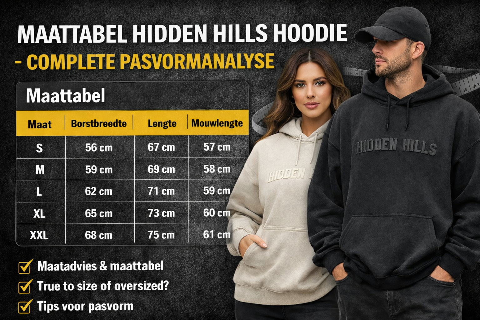 Maattabel Hidden Hills Hoodie – Complete pasvormanalyse